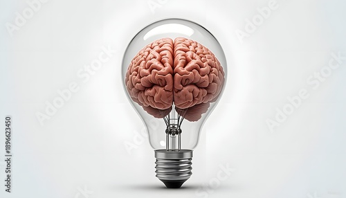 Human Brain Inside a Light Bulb Symbolizing Creative Ideas and Innovation