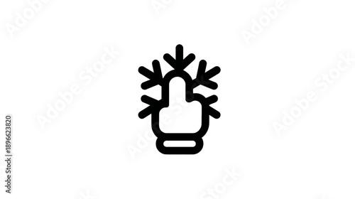 A simple, black-outlined hand symbol pointing upwards, surrounded by six stylized snowflakes