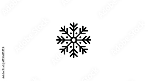 A symmetrical black snowflake icon with precise lines and a simple, minimalistic design, isolated on white