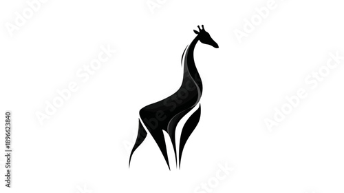 A monochrome illustration of a giraffe in side profile, its body stylized with minimal lines
