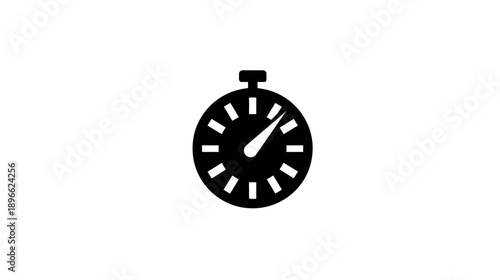 A monochrome illustration features a stylized stopwatch against a blank, white backdrop