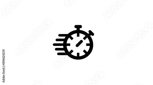 A fast-moving stopwatch icon, with speed lines, against a white background, representing time