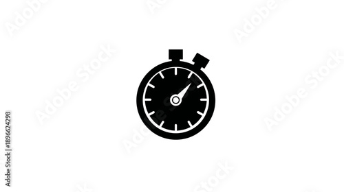 A monochrome illustration of a stopwatch, showing an indicator, on a blank white background