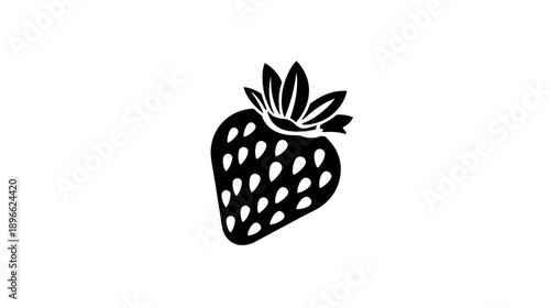 Black silhouette of a strawberry with leaves, showcasing a minimal and clean design on a white backdrop