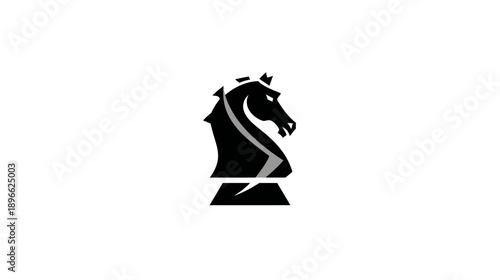 A minimalist depiction of a chess knight in a black and gray design, set against a white background