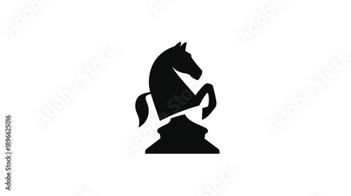 A silhouette of a chess piece in the shape of a horse, with a minimalistic black and white design