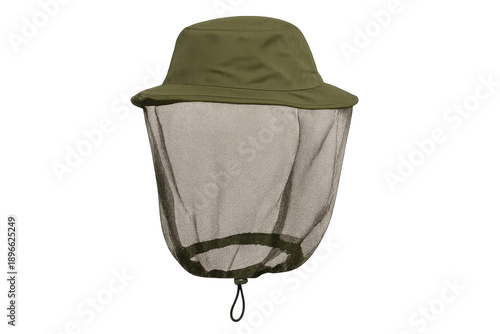 Olive green bucket hat with mosquito netting