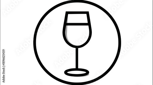 A simple black and white vector graphic of a wine glass inside a circular frame