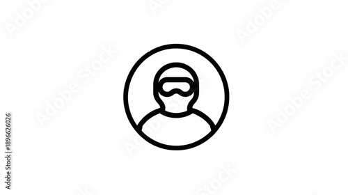 A minimalist icon presents a person in a balaclava surrounded by a circular frame