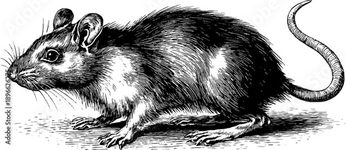 Vintage botanical sketch of field mouse - 19th century engraving for design and print