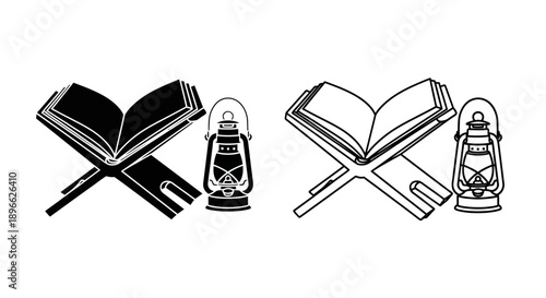 Islamic symbols quran lantern black white Vector