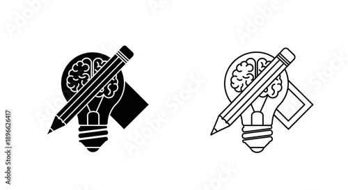 Creative idea lightbulb pencil brain illustration Vector