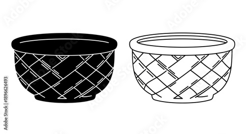 Black and white ceramic bowls set Vector