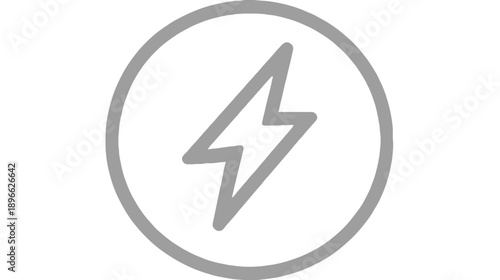 A gray lightning bolt encased within a gray circular frame on a white background