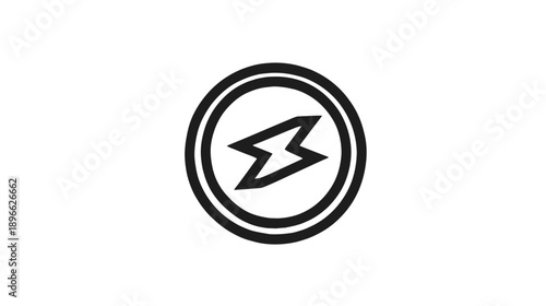 A monochrome illustration of a lightning bolt inside a circular outline. The emblem is centered on a white background