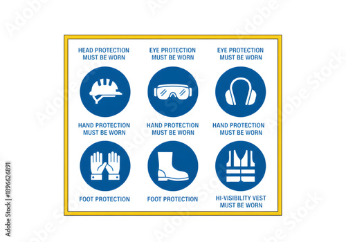 Mandatory PPE industrial safety icons png on transparent background