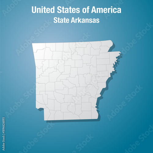 Arkansas state divided into counties, the USA
