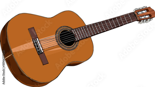 A cartoon illustration of a classical stringed musical instrument with a wooden body and neck