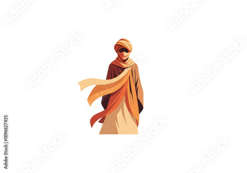 Bedouin man in traditional desert clothing png on transparent background