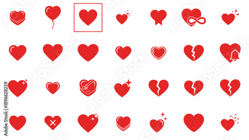 set of red hearts, Valentine Love UI Symbols – Red Flat Icon Collection