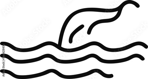 Whale Tail Ocean Waves Marine Wildlife Icon Vector