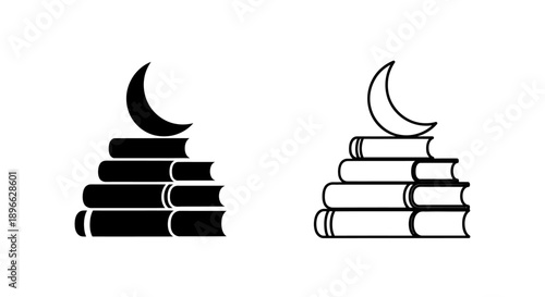Stack of books with crescent moon icon Vector