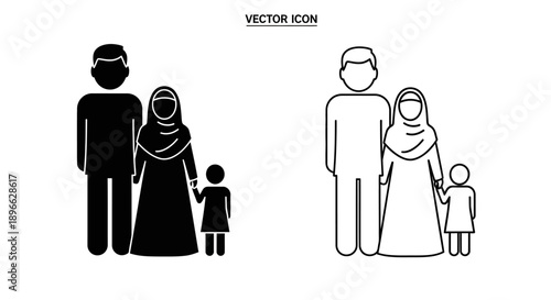 Family vector icon muslim couple child Vector