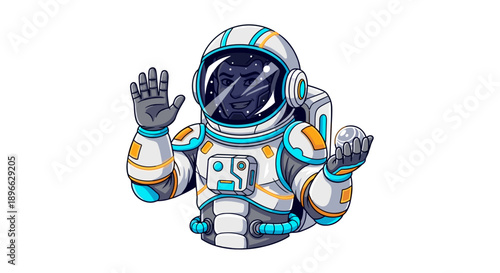 Astronaut in Space Suit Waving Hand.