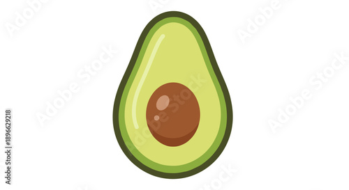 Avocado Half with Pit and Green Skin.