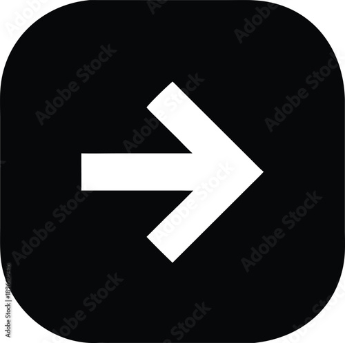 Black Square Icon with White Right Arrow Direction Sign