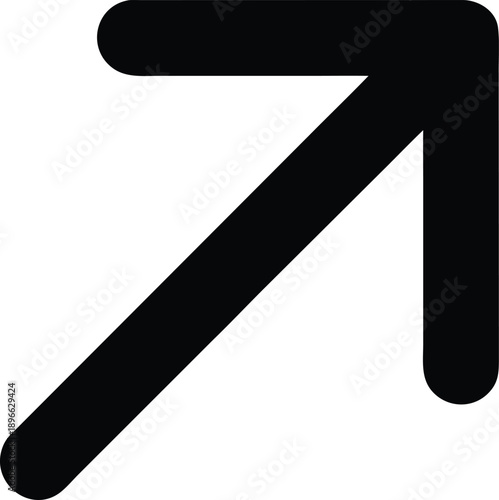 Black Arrow Icon Pointing Up and Right on White Background