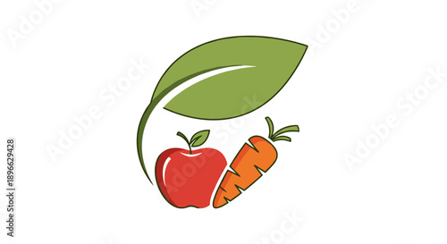 Cartoon Apple and Carrot with Leaf.
