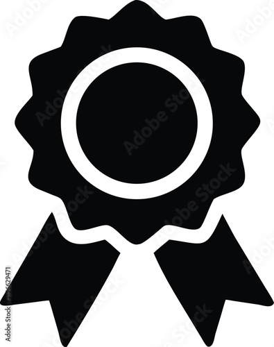Black and White Award Ribbon Icon with Circular Center