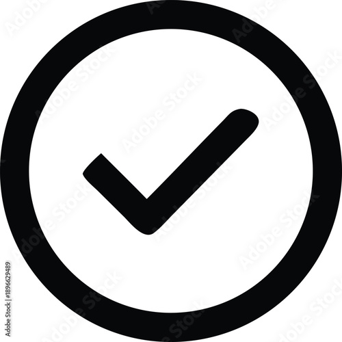 Black Checkmark in Circle Icon on White Background