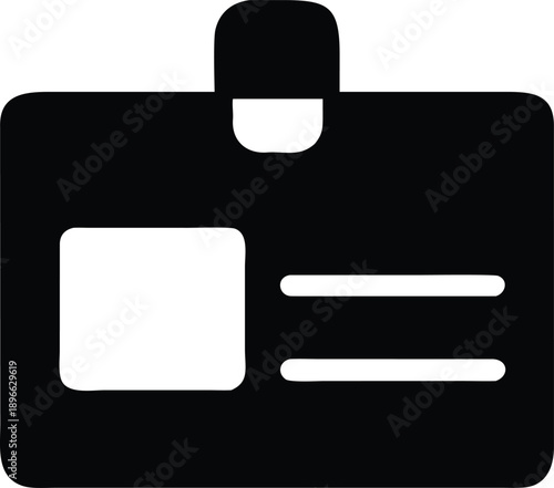 Black ID Card Icon with White Background and Simple Design Elements
