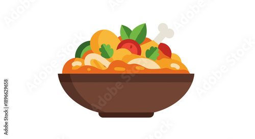 Fruit Salad in Brown Bowl Serving.