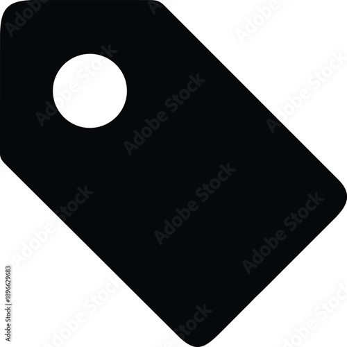 Black Tag Icon with Hole on White Background
