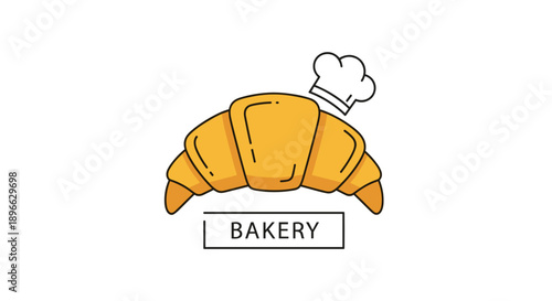 Golden Croissant with Chef Hat Illustration.