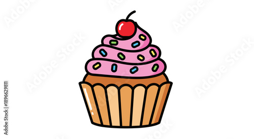 Illustration of Cupcake with Cherry Topping.