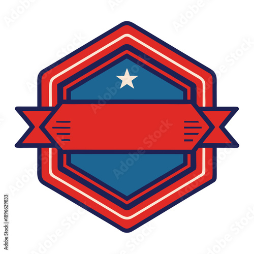 Red, White, and Blue Emblem with Star and Banner Design