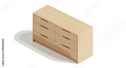 Light Wooden Dresser with Six Drawers.