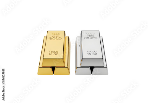 gold and silver bullion bars 1kg stack png on transparent background