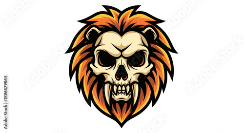 Lion Skull with Orange Mane Illustration.