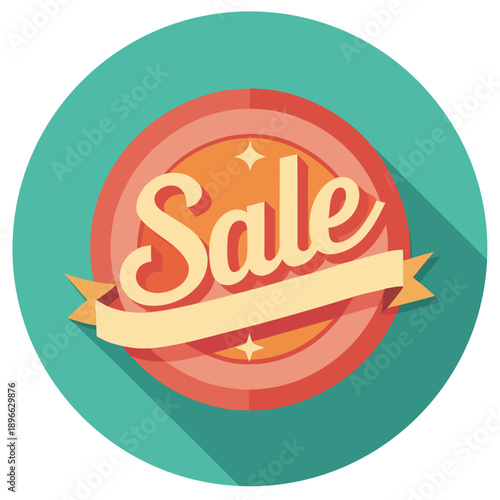 Colorful Sale Badge with Yellow Text and Ribbon