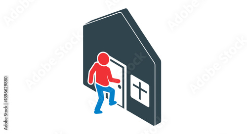 Man Entering Church Through Open Door.