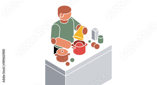 Man Cooking in the Kitchen Illustration.