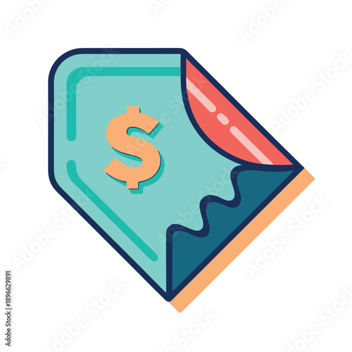 Colorful illustration of torn dollar bill with currency symbol