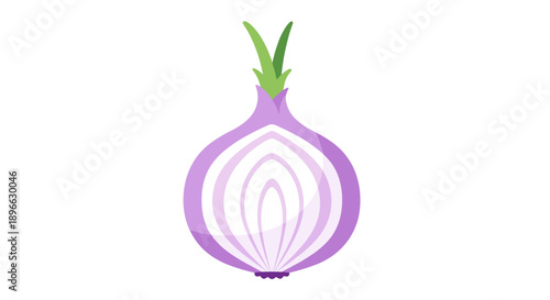 Purple Onion Cut in Half with Green Stem.