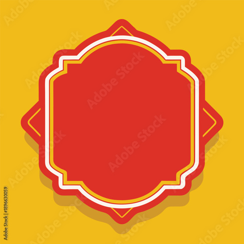 Red and Yellow Geometric Shape with White Outline on Orange Background