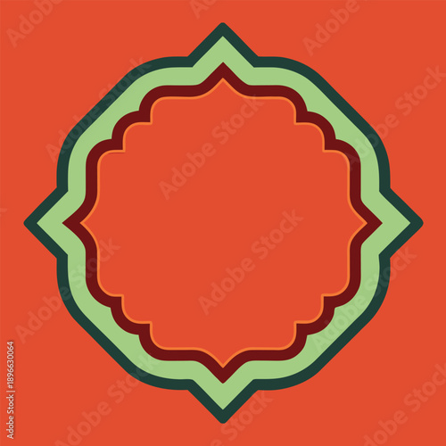 Geometric Floral Pattern with Orange, Green, and Black Colors
